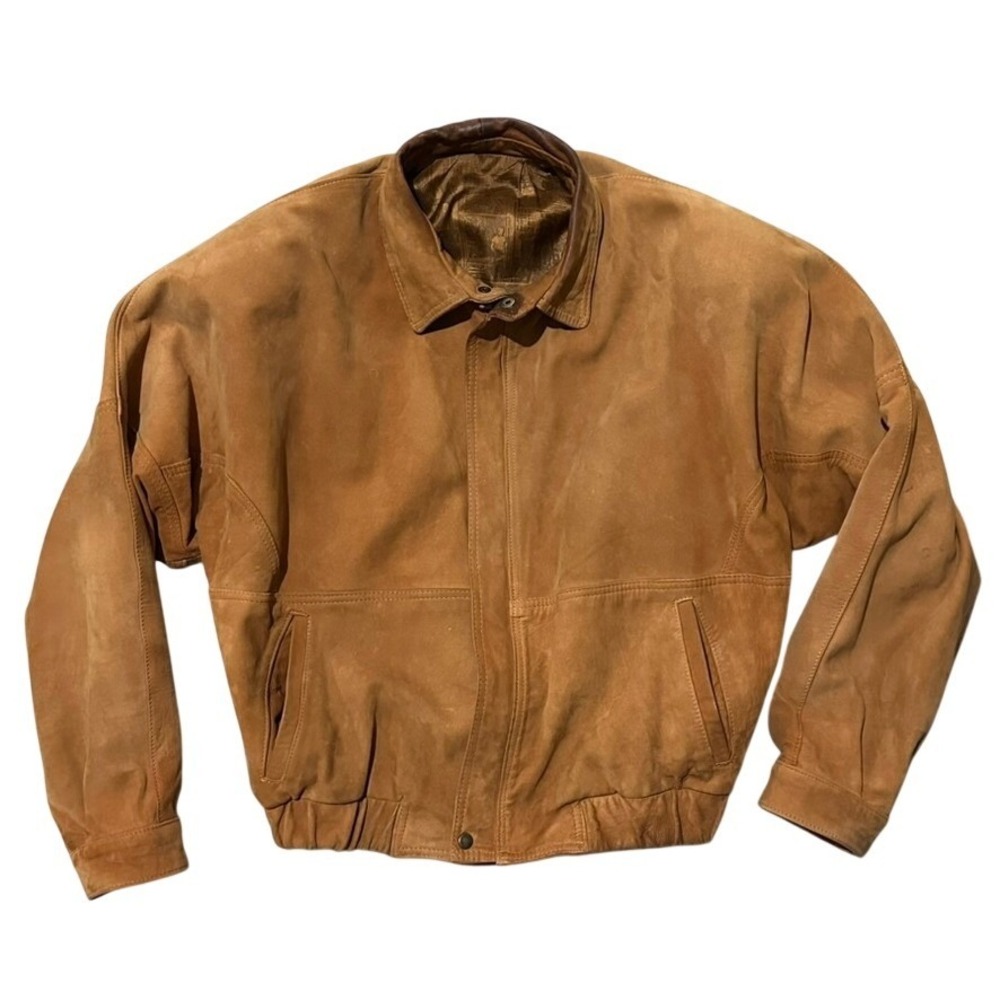 Suede Bomber Jacket Tan Brown Lined Zip Front‎ Womens EU 40 - See Photos
